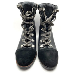 Sam Edelman Manchester Women's Size 7M Black Lace Up Heeled Leather Boots Wool